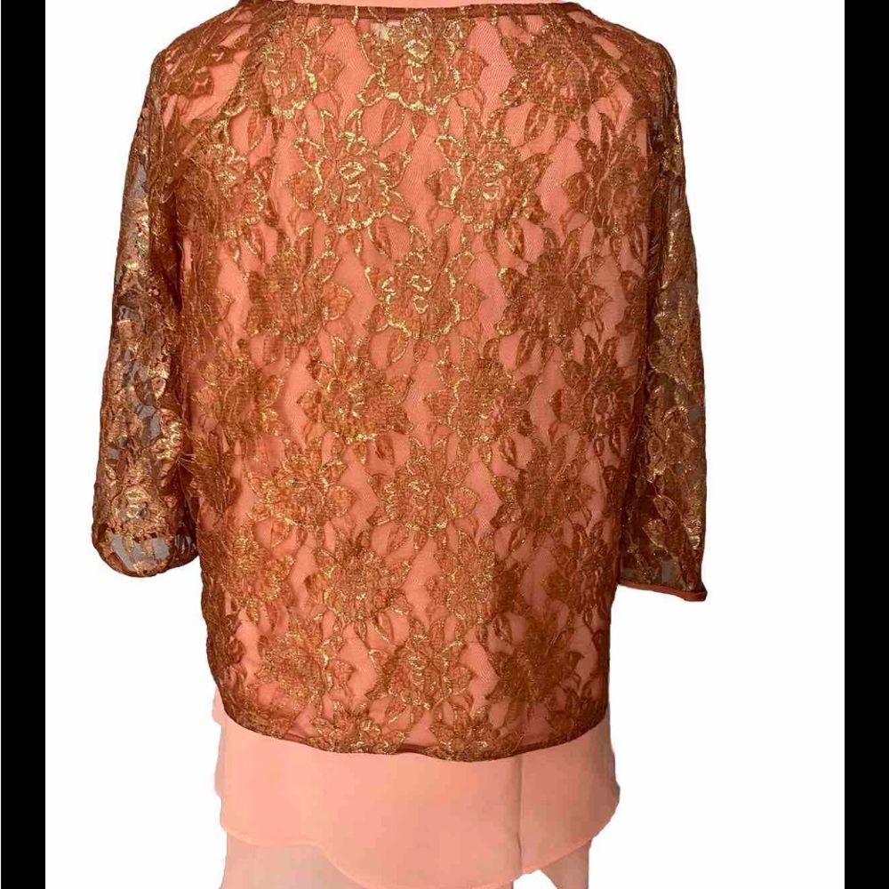 Embellished Lace Overlay Coral Blouse - Picture 2 of 9